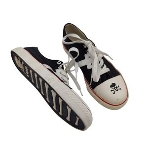T.U.K. Skull Whimsigoth Bone Sole Grunge Black Canvas Low Top Sneakers Women 6